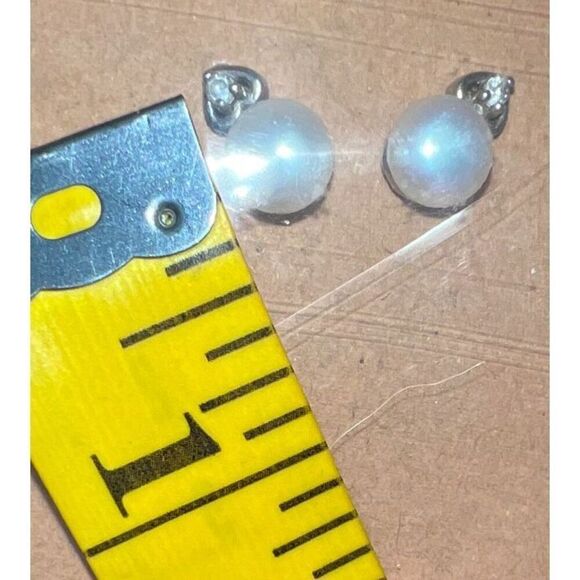 Real Pearl & Glass Earrings Set in 0.925 Sterling Silver Settings - Picture 9 of 10